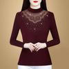 Half Turtleneck Base Shirt for Women with Mesh Ironing Tops for Mothers with Fashionable Plush Velvet Thickened Long-sleeved T-shirt
