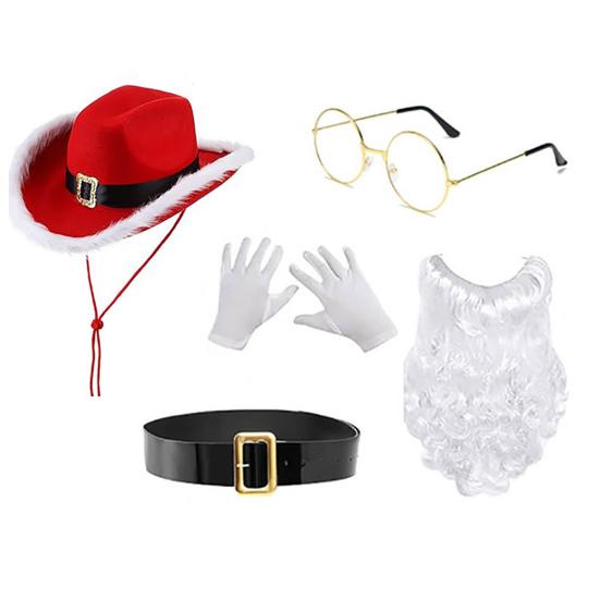 Костюм Санта-Клауса, рождественская шапка Санты, перчатки, борода, пояс, реквизит для костюмированной вечеринки, аксессуары для праздничных вечеринок