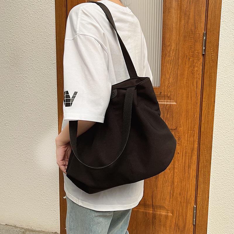 Однотонная большая вместительная холщовая сумка-тоут для женщин, новая японская сумка через плечо для студентов колледжей