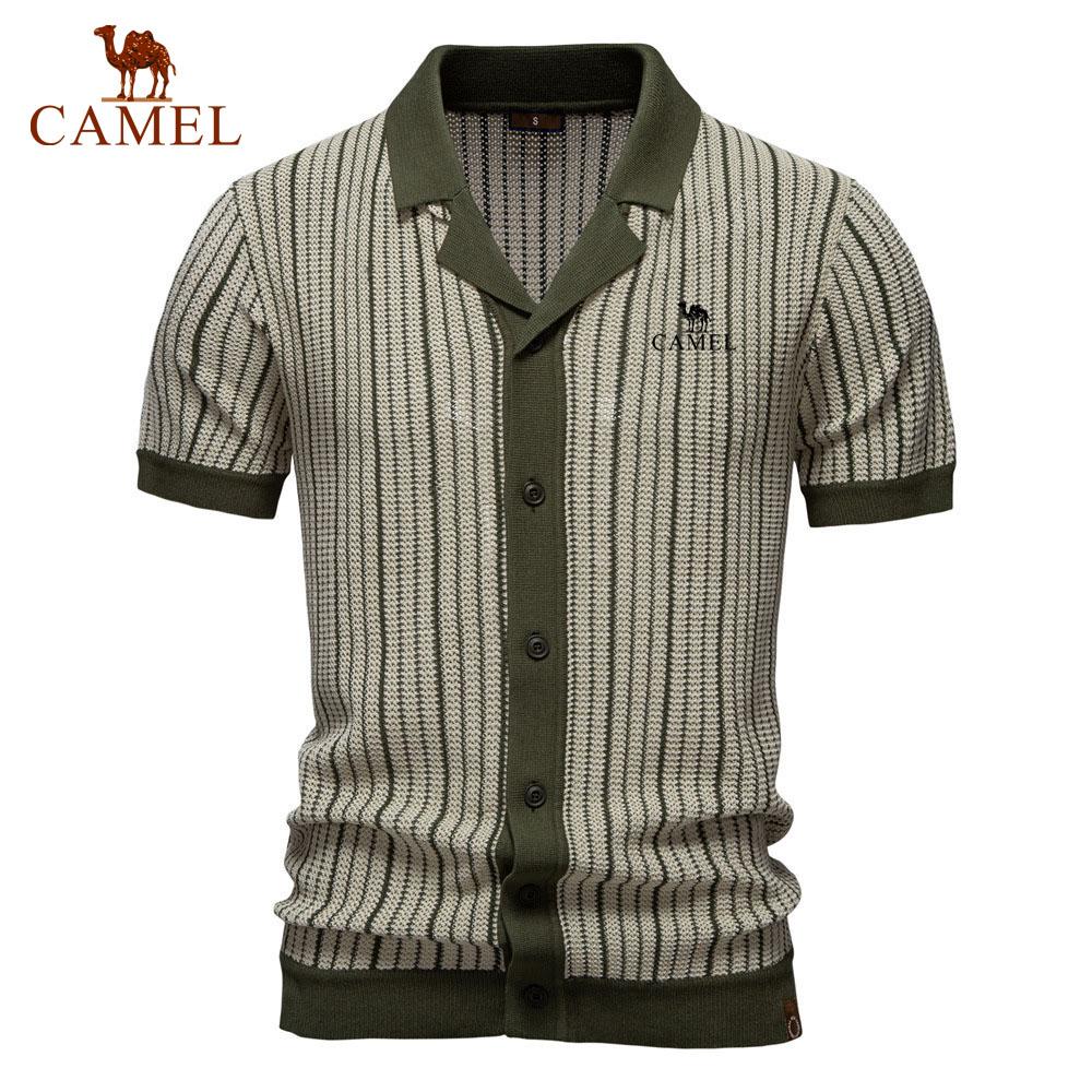 Camel 2025 Лето Вышитая Новая Мужская Рубашка Поло С Коротким Рукавом Трикотажная Полосатая Модная Деловая Рубашка Поло Для Мужчин
