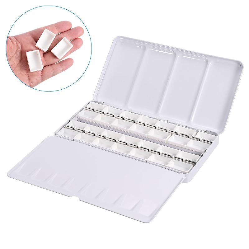 PATIKIL empty watercolor palette 28 full pan metal watercolor tins Travel gouache/oil painting paint box with lid colorful 28 wells