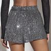 Women Sequin Shorts Elastic High Waist Loose A-line Pure Color Ultra Short