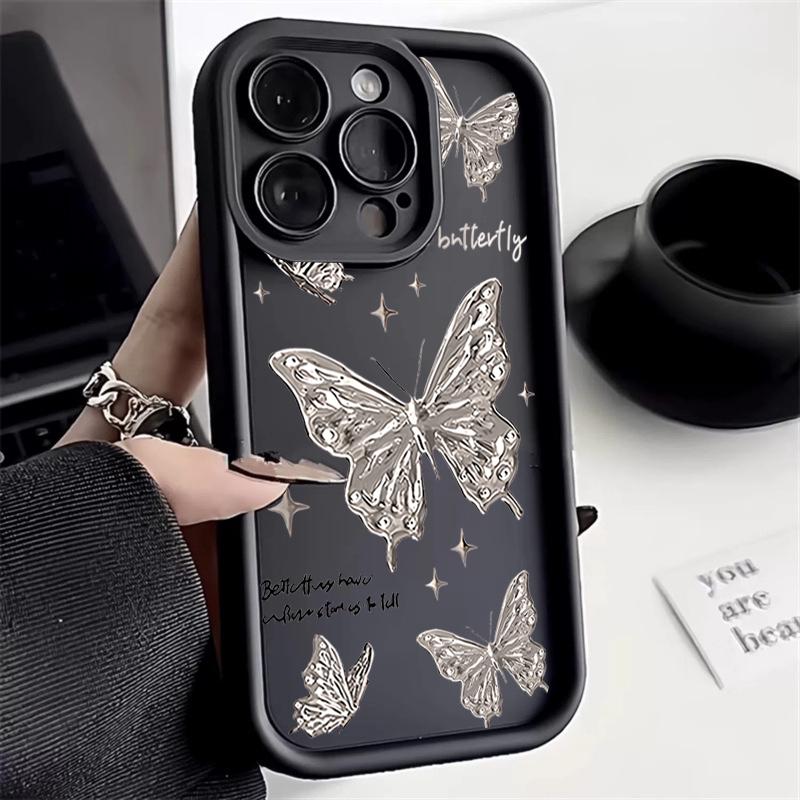 Shining golden butterflies Phone case iPhone 15 Pro Max 11 12 13 16 14 Plus Silicone Shockproof Case Lens protector shell