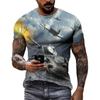 Summer Men Tough Street Personality 3d Printed Army Tank War Pattern O Collar Short Sleeve Trend Loose Plus Size Breathable Top