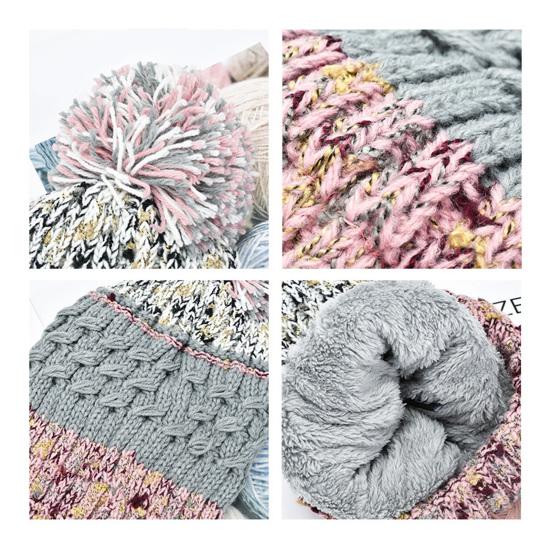 Женская зимняя вязаная шапка с помпонами, декоративная, лоскутная, осенне-зимняя жаккардовая шапка, ветрозащитная, дышащая, головной убор