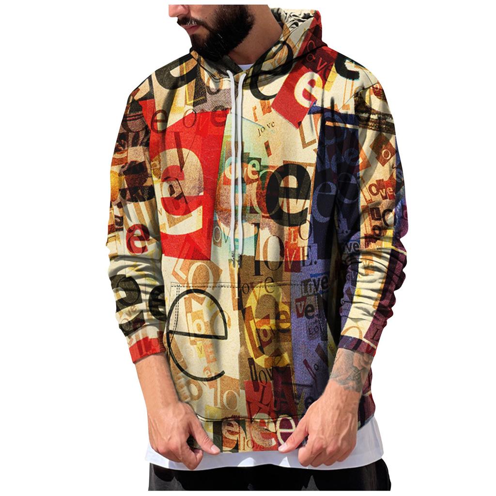Men's Loose Printed Hooded Sweatshirt Men's Casual Fashion Sports Sweatshirt