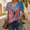 Женская футболка с V-образным вырезом, летний повседневный топ с рукавами с принтом бабочек, женская одежда больших размеров