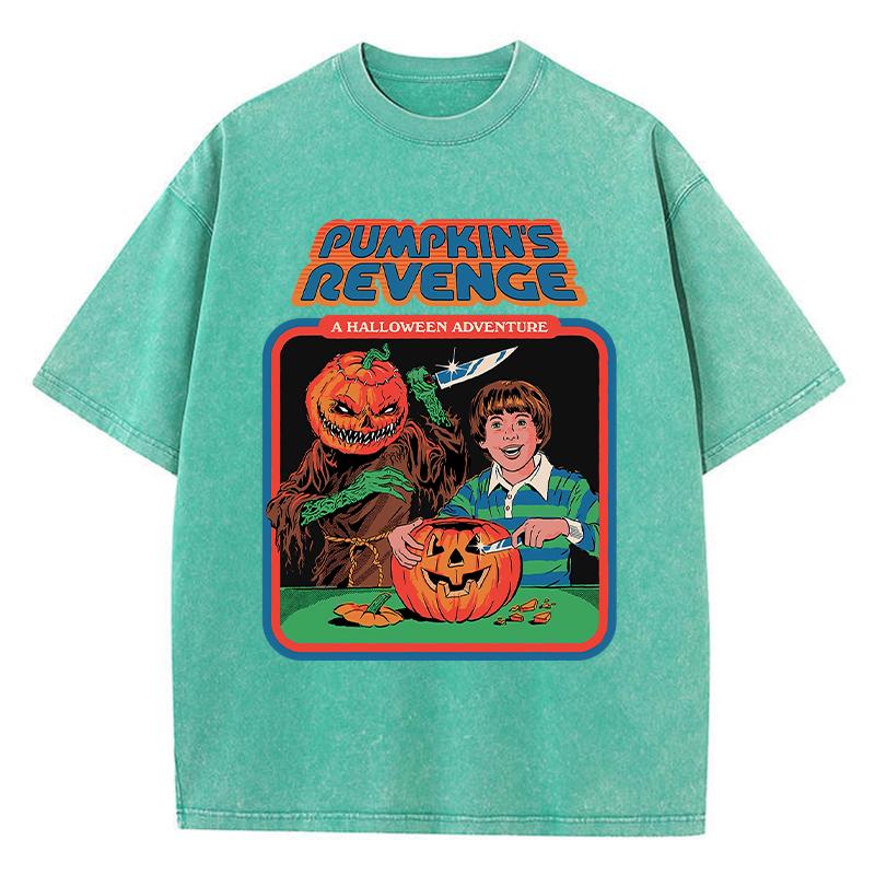 Pumpkin Revenge Ccomic Printing Women Wash Clothing Breathable Summer T-Shirt Street Tops O-Neck Short Sleeve