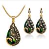 Elegant Christmas Waterdrop Blue Zircon Peacock Pendant Necklace And Earring Combination Gift Set