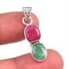 Ruby,Emerald(Simulated) Gemstone Handmade 925 Sterling Silver Pendant 1.5" G9K00
