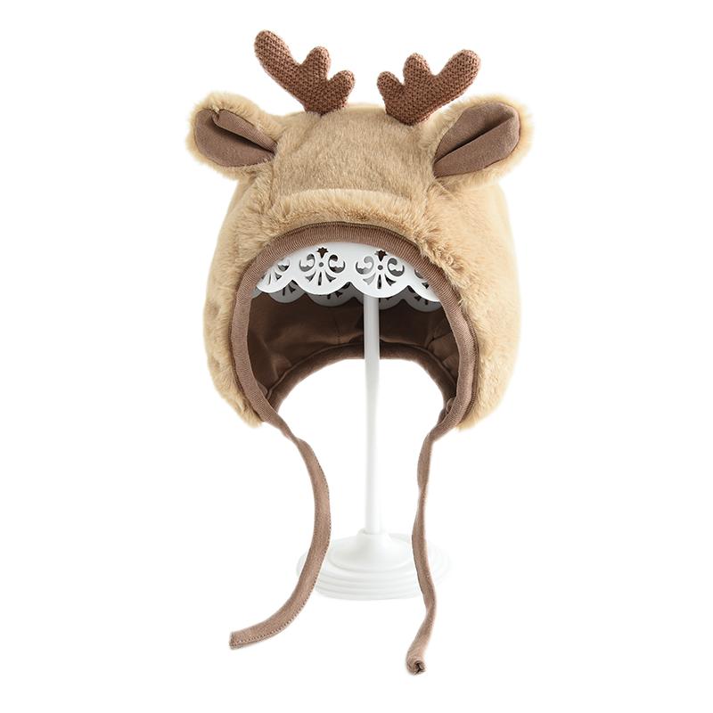 Children's plush hat, outdoor ear protection, windproof and cold proof hat, cartoon deer cute 3D hat