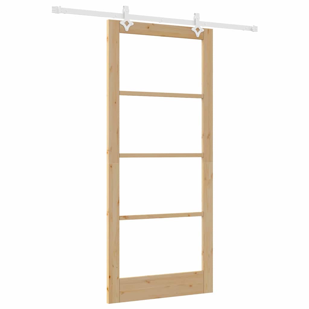 Sliding Door Natural 93 x 211 cm Solid Pine Wood and Glass