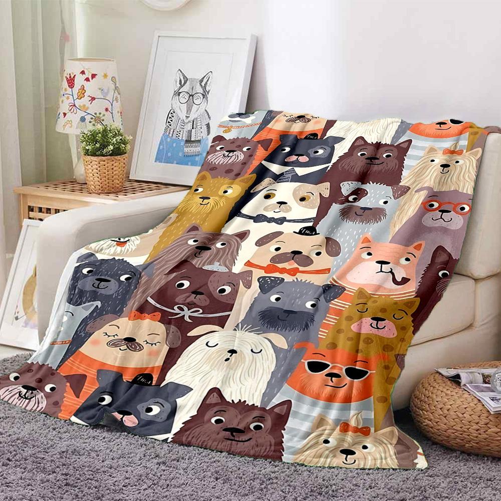 1pc Dogs Pets Print Blanket Lightweight Flannel Throw Blanket For Sofa, Bed, Living Room, Office, Outdoor Travel, Camping