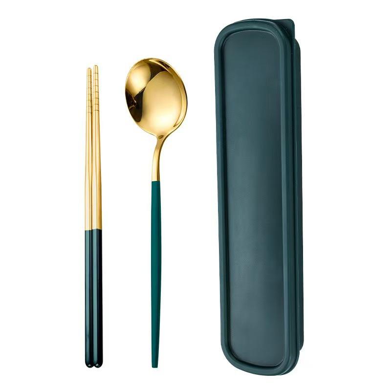 Дорожный набор столовых приборов из нержавеющей стали 410: Вилка, Ложка и Палочки в Подарочной Коробке. Идеально подходит для студентов!
