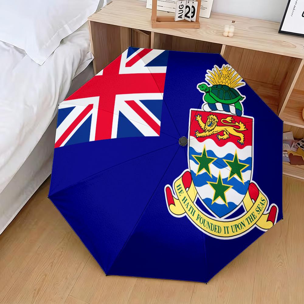 Cayman Islands Flag Union Jack Blue Ensign Coat of Arms Print Auto Folding Umbrella Waterproof Windproof Compact Travel Umbrella