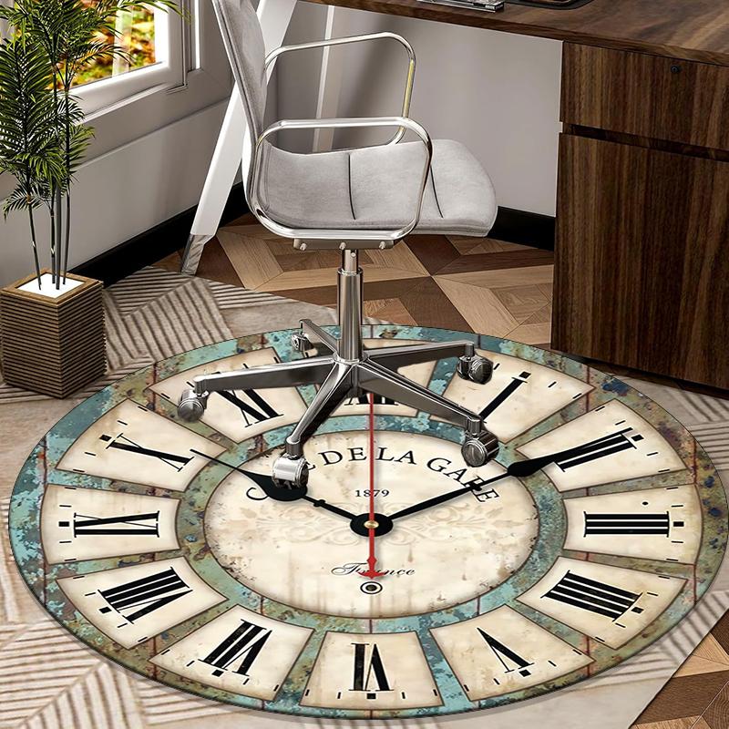 Vintage Cafe Clock Design round carpet Chair cushion Round Entryway Rug, Soft Round Rugs for Living Room, Bedroom, Circle Carpet decor gifts