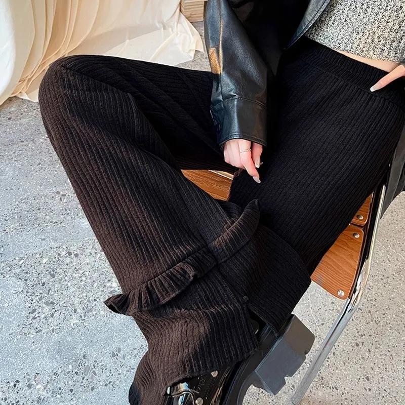 Брюки женские больших размеров, утолщенные, эластичные, с высокой талией, длинные брюки, однотонные, флисовые, повседневные брюки с широкими штанинами