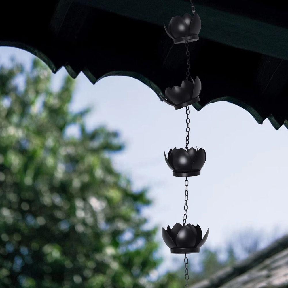 Adjustable Length Lotus Rain Catcher Anti-Rust Lotus Hanging Chime Lotus Rain Chain  Garden Decor