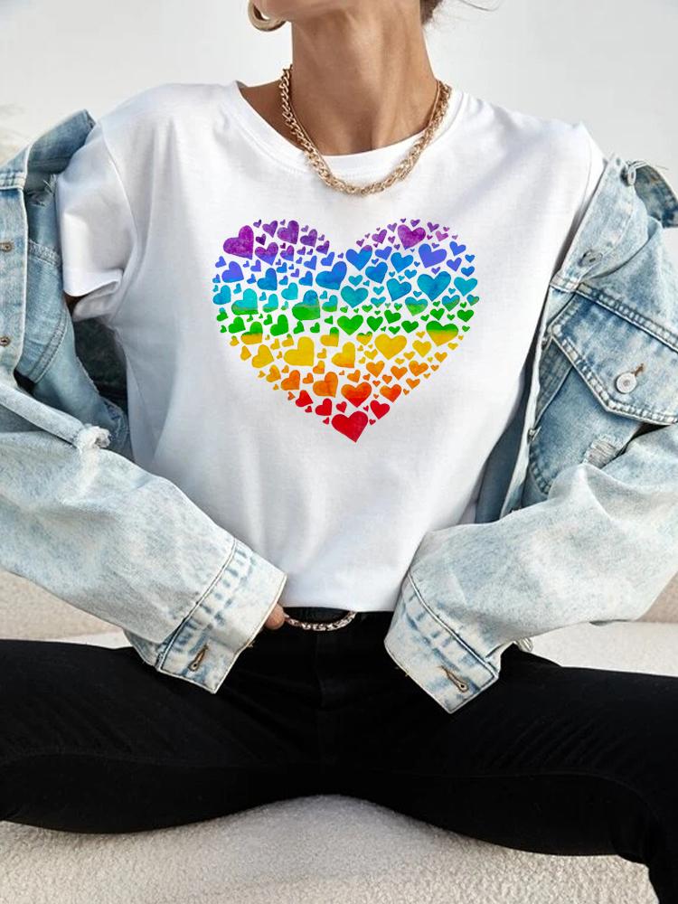 Heart Print Unisex Tshirts Casual Harajuku Love Printed Tops Tee Summer Female T Shirt Short Sleeve T Shirt For Unisex Clothing