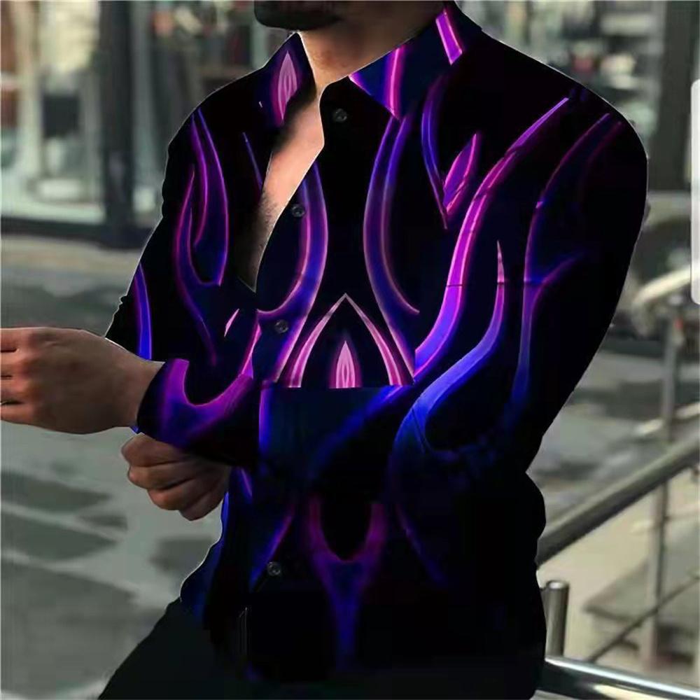 Модные цветочные рубашки для мужчин 3D-печать Лацкан Длинный рукав Крутые принты Уличный Винтажный Повседневный Приталенные Мужская одежда Топы