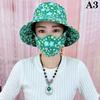 Summer Women Outdoor Print Fisherman Hat Uv Protection Wide Brim Garden Work Shade Hat Breathable Mask Integrated Cap