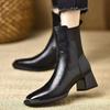 Square Toe Chunky High Heel Punk Boots Women Fashion Week Ankle Boots Winter Slip On Motorcycle Boots Woman