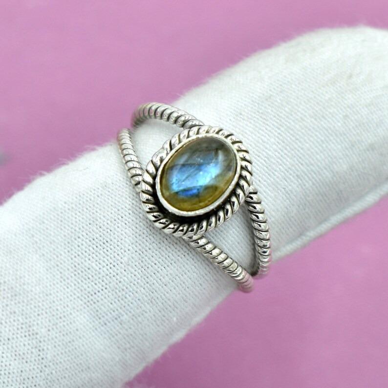 Кольцо с натуральным камнем лабрадорит, Дизайнерское кольцо, Подарок для нее, Кольцо в стиле бохо, Кольцо из стерлингового серебра 925 пробы, Модная бижутерия