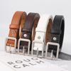 Womens Fashion Belt Matte Black PU Leather Waist Strap Alloy Pin Buckle 105cm Length 2-4cm Width Casual Commute