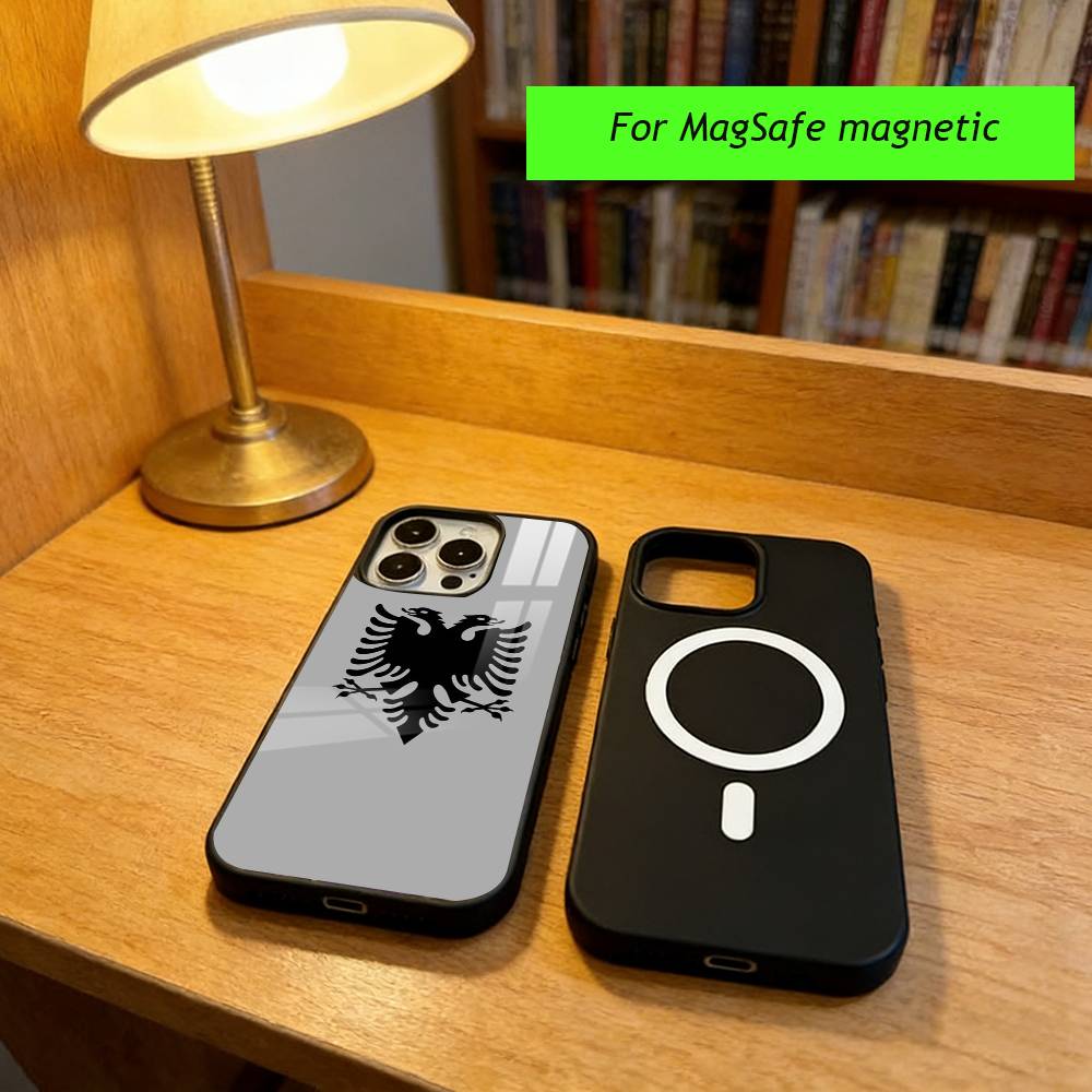 Чехол для телефона с орлом, флаг Албании, для iPhone 17, 16, 15, 14, 13, 12, 11 Plus, Pro, магнитный, с поддержкой беспроводной зарядки MagSafe