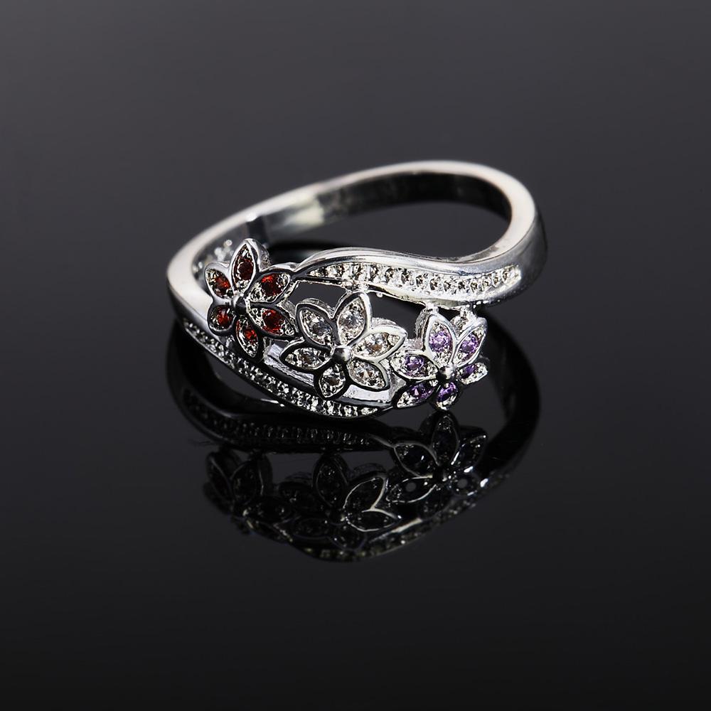 Popular s 925 Sterling Silver color crystal flower Rings For Women size 6-9 charms Party wedding accessories gift Jewelry