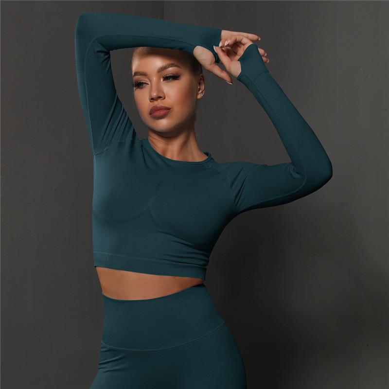 Nessaj Женский топ для йоги с длинным рукавом, бесшовная футболка для бега в тренажерном зале, тонкий эластичный спортивный укороченный топ для фитнеса