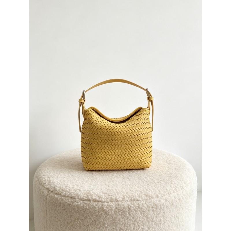 Womens Woven Leather Crossbody Bag Minimalist Shoulder Handheld Satchel In Soft Full-Grain Cowhide