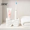 No Drill Bathroom Accessory 3D Printed Bow Toothbrush Holder, Adhesive Cup with Dual Holes for Double Hole Holder & Toothpaste, Cute Organizer Decor,