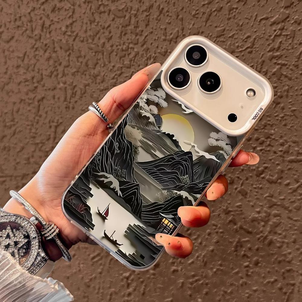 Чехол для телефона "Горы и реки" для iPhone 17 16 15 14 13 12 11 Pro/ Max/Plus ударопрочная задняя крышка защита от отпечатков пальцев