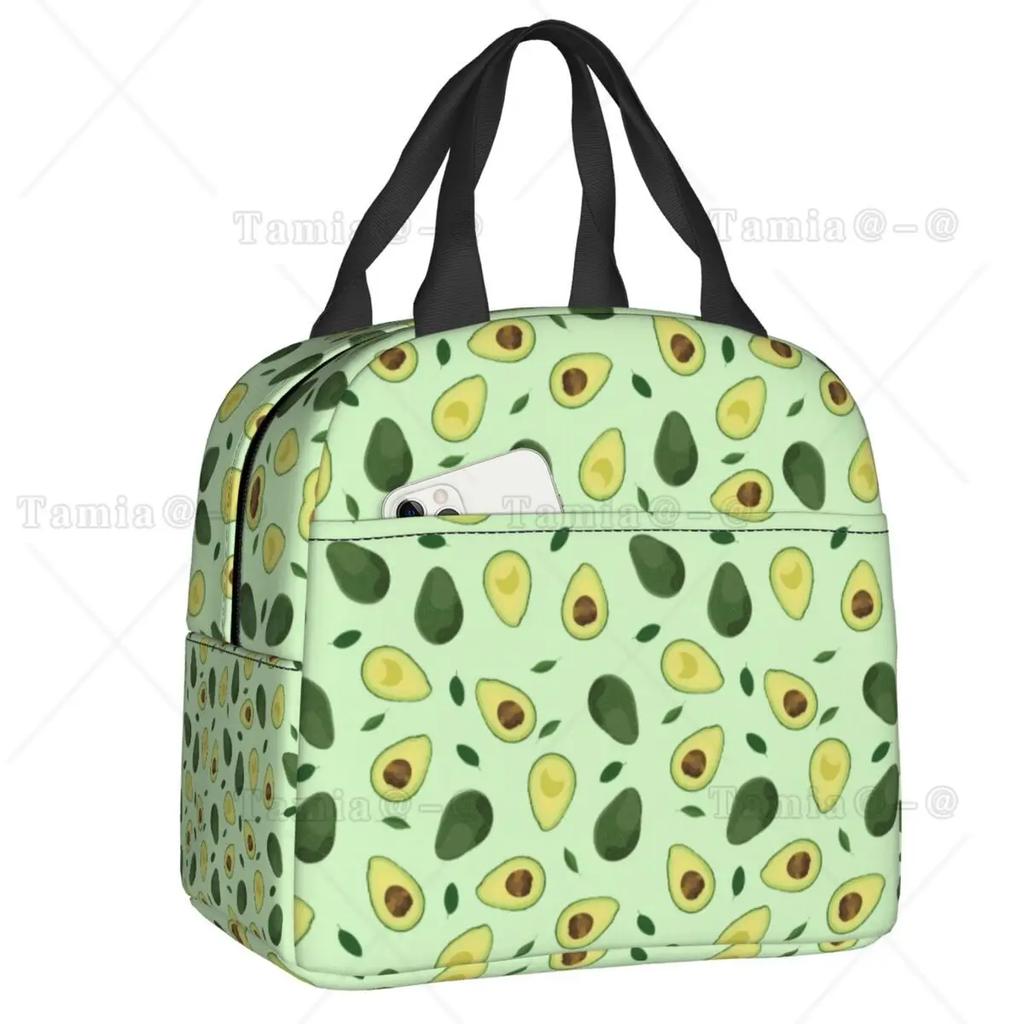 Cute Fruit Avocado Print Insulated Lunch Bag for Women Resuable Cooler Thermal Bento Box Kids School Children