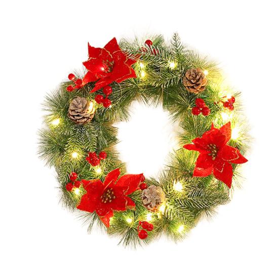 Pre-Lit Christmas Wreath for Front Door 12 Inches LED Lighted Artificial Christmas Wreath with Pine Cones Berries for Indoor Outdoor Decor