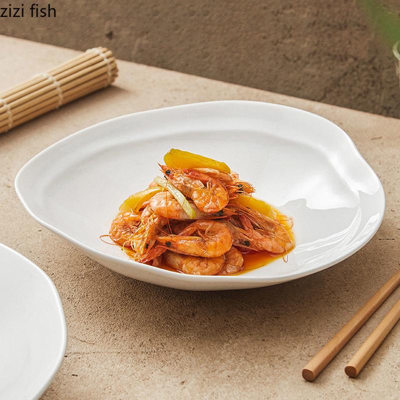 Чисто-белая неровная керамическая глубокая миска, миска для овощного салата, суповые миски, миска для пасты, десертные миски, фирменная посуда для ресторана