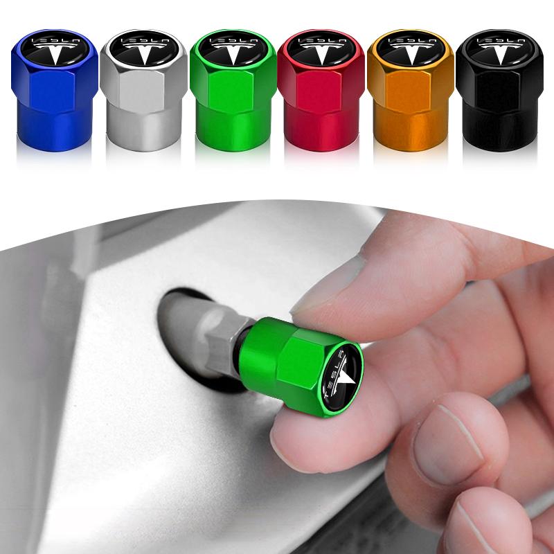 VCZRW1 4pcs/Lot Colorful Car Tire Hexagonal Valve Nozzle Cap Stainless Steel For Tesla Model 3 Model S Model X Y Roadster Performance
