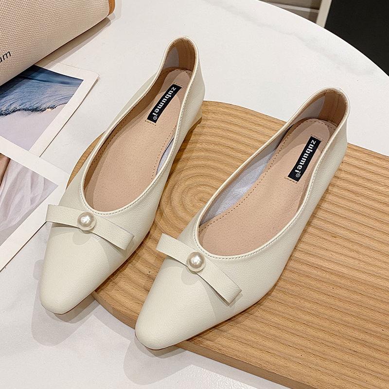 Thick Heel Professional Shoes Women New Korean Style Bowknot Pearl Shoes Women