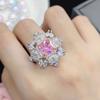 BELLA BOX Delicate Luxury Square Flower Pink Shape Opening Rings For Women Zircon Wedding Engagement Party Fine Personalized Jewelry Gift