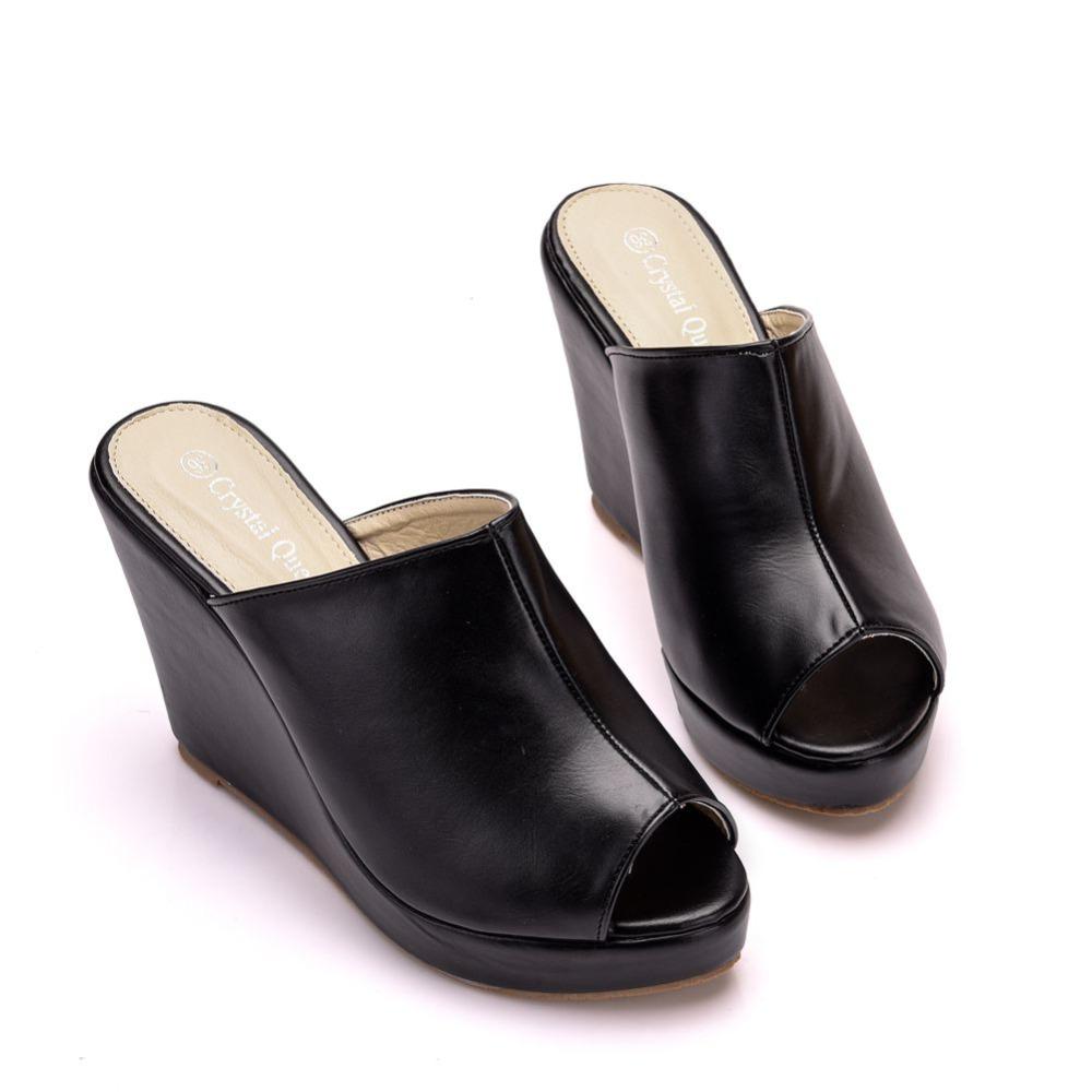 Черные белые туфли Crystal Queen с открытым носком на платформе и танкетке, высокие каблуки, пляжные сандалии для женщин