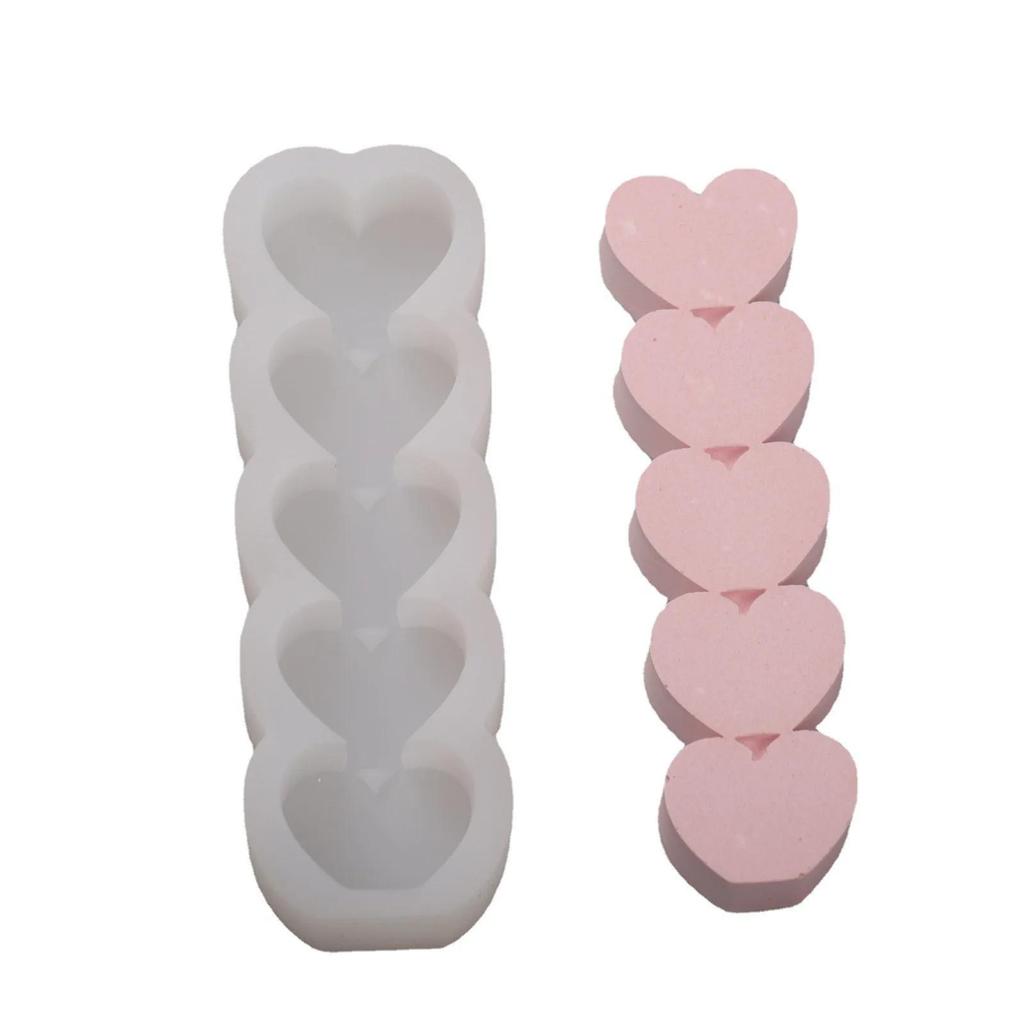 5 Holes Creative Love Shape Candle Mold Creative Baking Chocolate Korean Aromatherapy Mousse Cake Silicone Molds Accessories