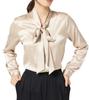 MAYUDAMA Silk Heavy Silk Blouse with Bow Tie and Large Long Small and Large Choice of Sizes and Colors Champagne Ribbon, Spring/Autumn, Sleeve,