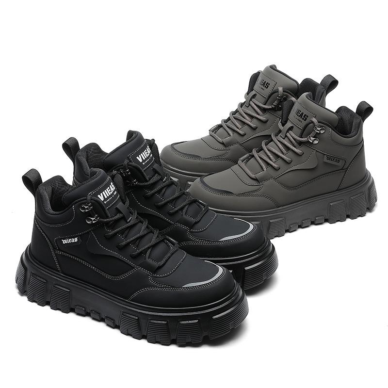 New Spring Men's Shoes Thick Soled Light Luxury Trendy Shoes Men's Fashionable Leather Boots Autumn and Winter Short Boots Casual Martin Boots