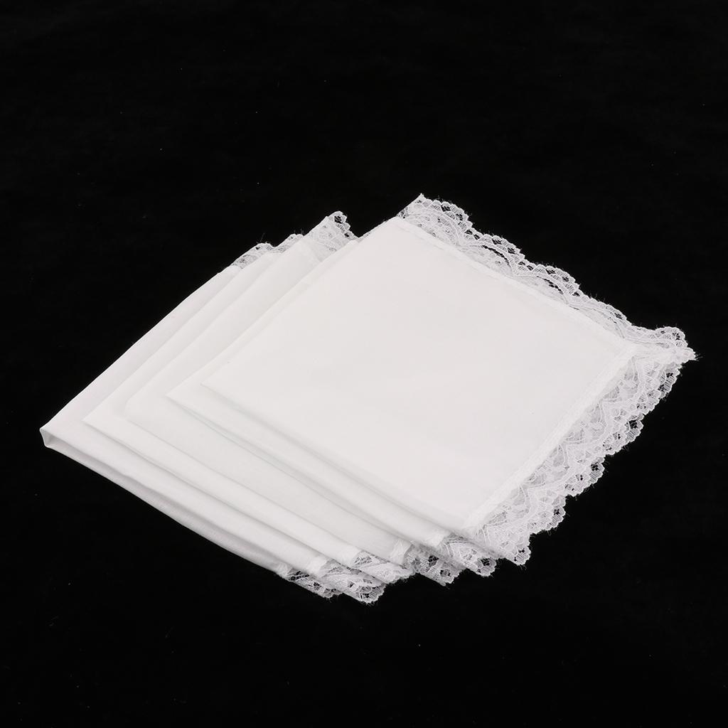 5Pcs 100% Cotton White Handkerchiefs Hanky Pocket Square for Men Women 23x25cm