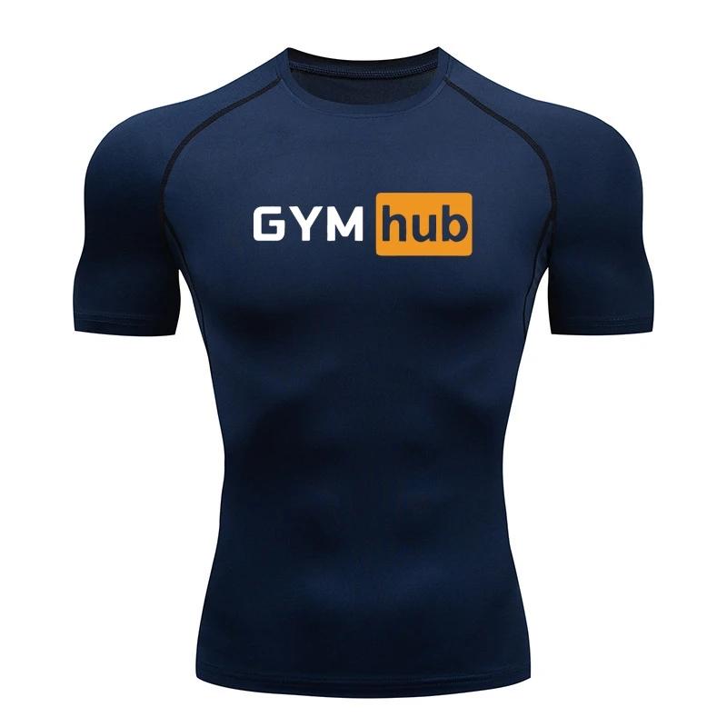 Gym Hub Печать Мужская Компрессионная Футболка Тренажерный Зал Тренировка Спорт Быстросохнущая Облегающая Футболка На Открытом Воздухе Тренировка Фитнес Эластичность Топы Футболка