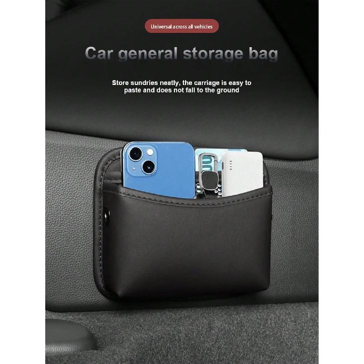 1pc car-mounted storage bag: leather car storage bag with multi-functional adhesive design, car phone bag, in-car phone holder p