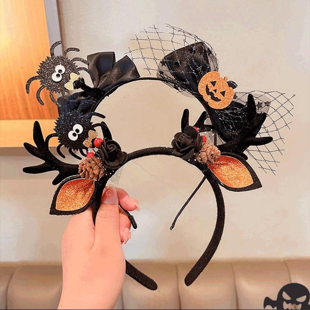 Шарик летучая мышь бант паук тыква корейский стиль повязки для волос женские обручи для волос Хэллоуин повязки на голову рога лося