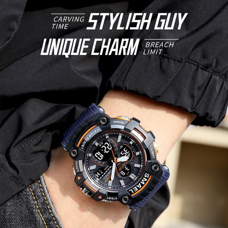 SMAEL Брендовые спортивные часы, мужские кварцевые наручные часы, водонепроницаемые, двойной дисплей времени, военные армейские зеленые мужские часы 8079, мужские часы