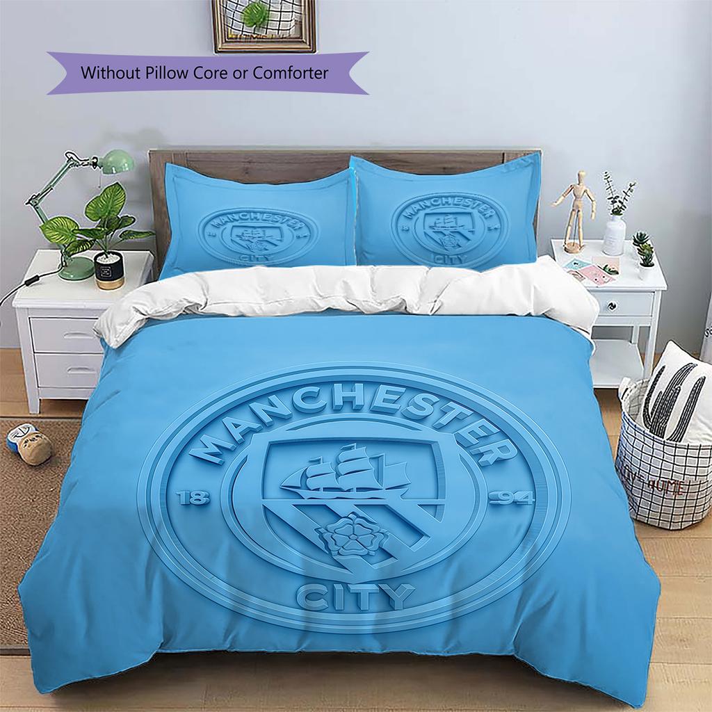 Manchester City Pattern Bedding Quilt Set Home Decoration Gift (1 * duvet cover + 2 * pillowcase without core)
